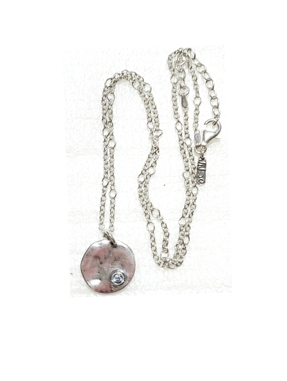 Vtg DIDAE Shablool hammerd Disc Blue Topaz Pendant Necklace 925 Sterling